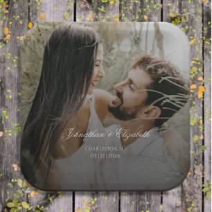 Modernes Foto mit Black Overlay-Hochzeit Pappteller