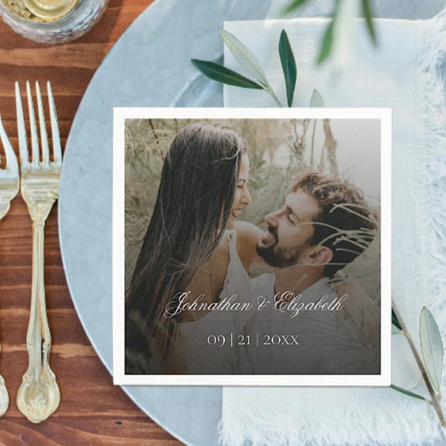 Modernes Foto mit Black Overlay-Hochzeit Serviette (Modern Photo and Black Overlay Wedding Napkins)