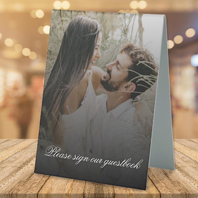 Modernes Foto mit Black Overlay-Hochzeit Tischaufsteller (Modern Photo with Black Overlay Wedding Table Tent Sign)