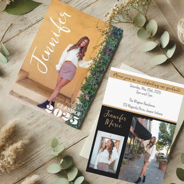 Modernes Foto mit einfachem Graduiertennamen Black Einladung (Von Creator hochgeladen)