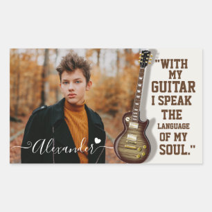 Modernes Foto mit elegantem White Electric Guitar Rechteckiger Aufkleber