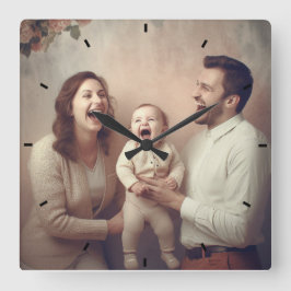 Modernes Foto mit familiärer Atmosphäre Quadratische Wanduhr