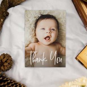 Modernes Foto mit individueller Babydusche Dankeskarte