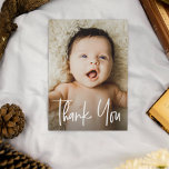 Modernes Foto mit individueller Babydusche Dankeskarte<br><div class="desc">Personalisieren Sie diese Babydusche mit einem schönen Foto Ihres Babys. Vielen Dank an Ihre Familie und Freunde, die Sie mit ihrer Liebe geduscht haben und Ihnen Ihr neues Baby mit Bildern vorstellen, die sie für viele Jahre mit dem Wachstum des Babys schätzen können. Moderner und einzigartiger "Danke"-Handling-Skripttyp. Ein wunderbarer Weg,...</div>