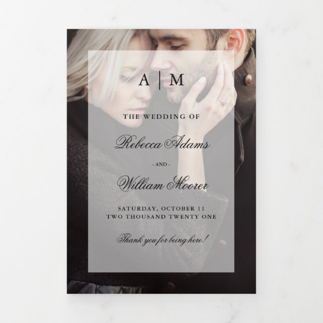 Modernes Foto mit Overlay | Hochzeit Dreifach-gefaltete Programmkarte (Cover)