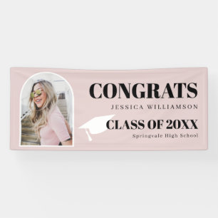 Modernes Foto mit rosa Glückwünschen Abschluss B Banner