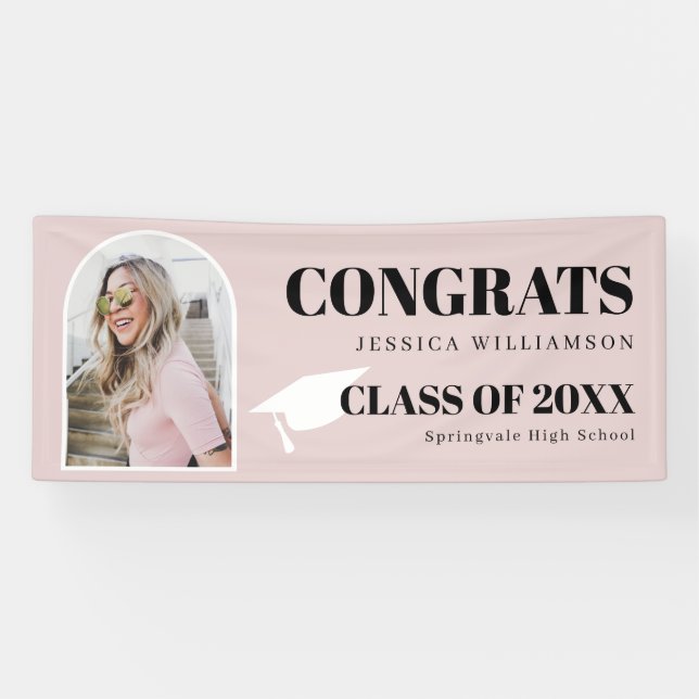 Modernes Foto mit rosa Glückwünschen Abschluss Ban Banner (Horizontal)