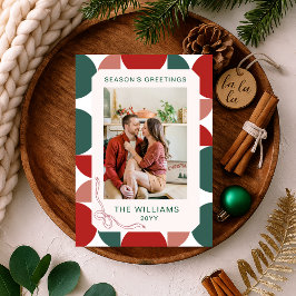 Modernes Foto mit rotem und grünem geometrischem M Feiertagskarte