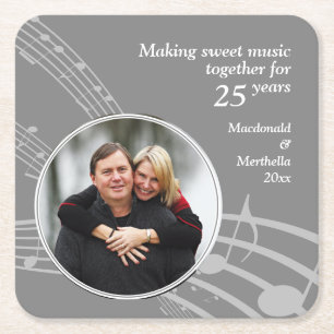 Modernes Foto MUSIC 25. Silver Wedding Jubiläum Rechteckiger Pappuntersetzer