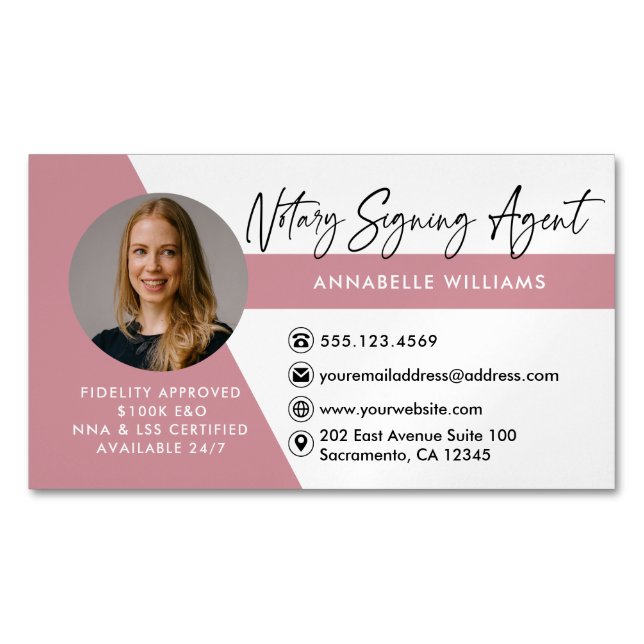 Modernes Foto Notar Signatur Agent  Magnetische Visitenkarte (Vorderseite)