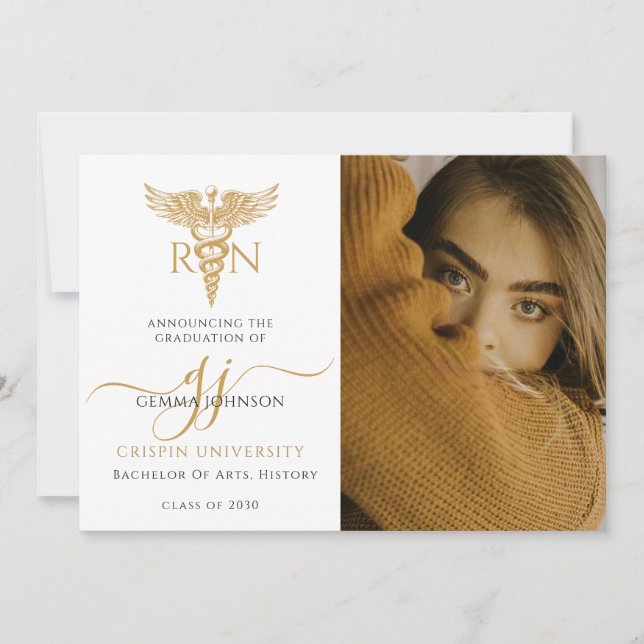 Modernes Foto Nurse Abschluss Gold Script Ankündigung (Vorderseite)