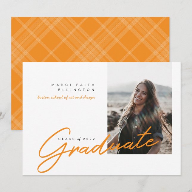Modernes Foto Orange Graduate Ankündigung (Vorne/Hinten)