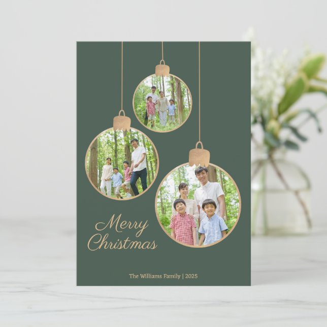 Modernes Foto Ornament Grün Weihnachten (Stehend Vorderseite)