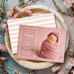 Modernes Foto Overlay Baby Girl Geburtserklärung Ankündigung