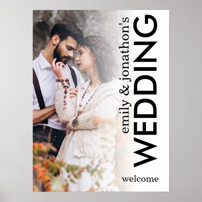 Modernes Foto Overlay Begrüßungsnamen Hochzeitplak Poster (Vorne)