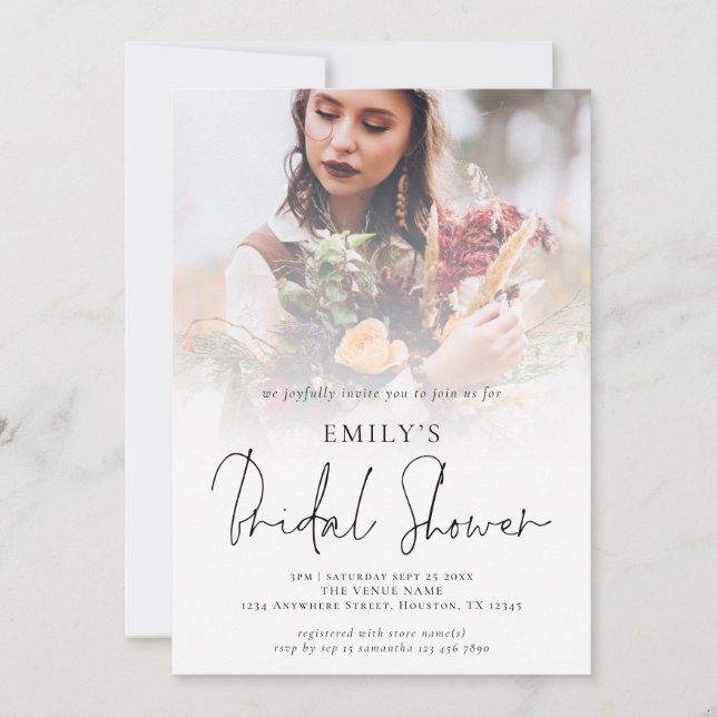 Modernes Foto-Overlay-Brautparty Einladung (Vorderseite)