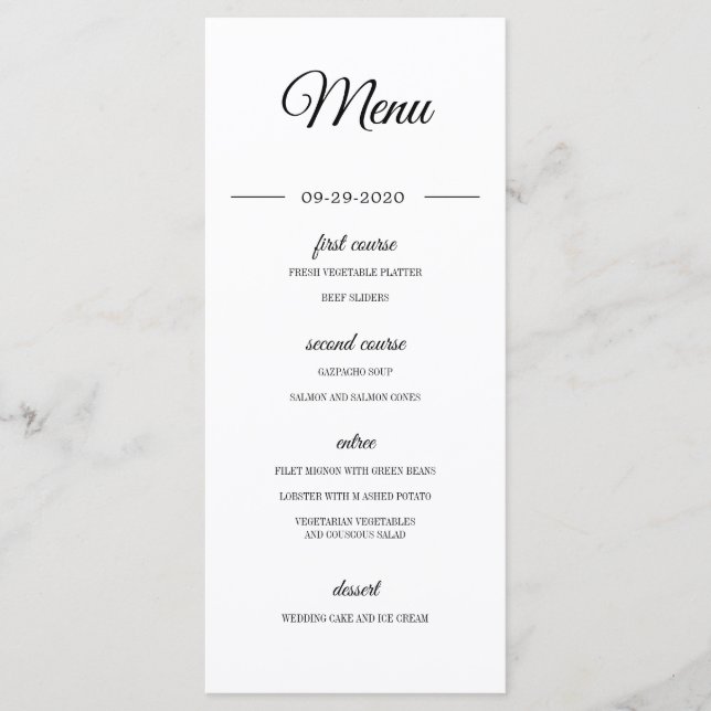 Modernes Foto Overlay Elegante Hochzeit Menükarte (Vorderseite)