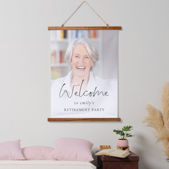 Modernes Foto Overlay Herzlich willkommen im Party Wandteppich Mit Holzrahmen (Schlafzimmer)