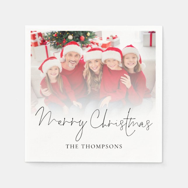 Modernes Foto-Overlay-Skript Frohe Weihnachten Serviette (Vorderseite)