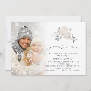Modernes Foto Overlay White Florals schließt sich Einladung