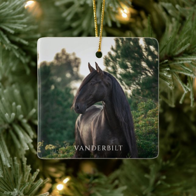Modernes Foto Pferd Reittiere Weihnachten Keramikornament (Baum)