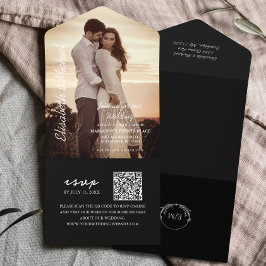 Modernes Foto QR Code Black Wedding All In One Einladung