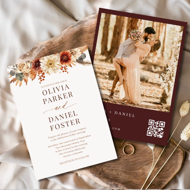 Modernes Foto QR Code Hochzeit im Herbst Einladung (Von Creator hochgeladen)