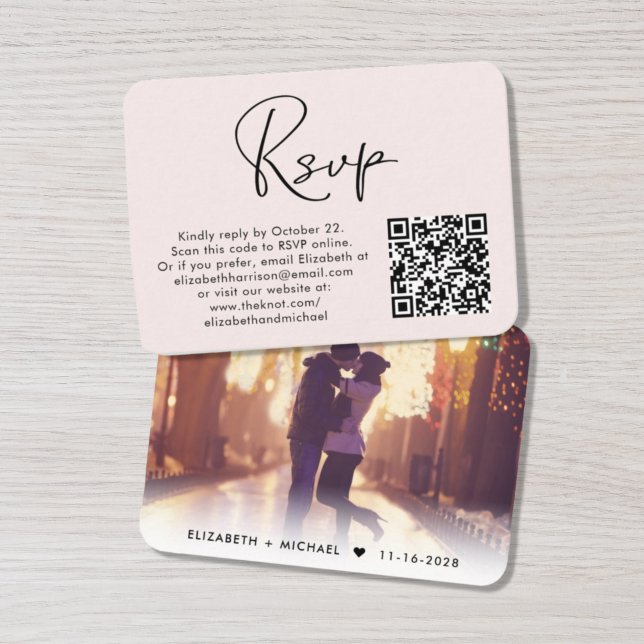 Modernes Foto QR Code Hochzeit RSVP Pink Begleitkarte (Von Creator hochgeladen)