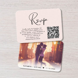 Modernes Foto QR Code Rosa Wedding RSVP Begleitkarte