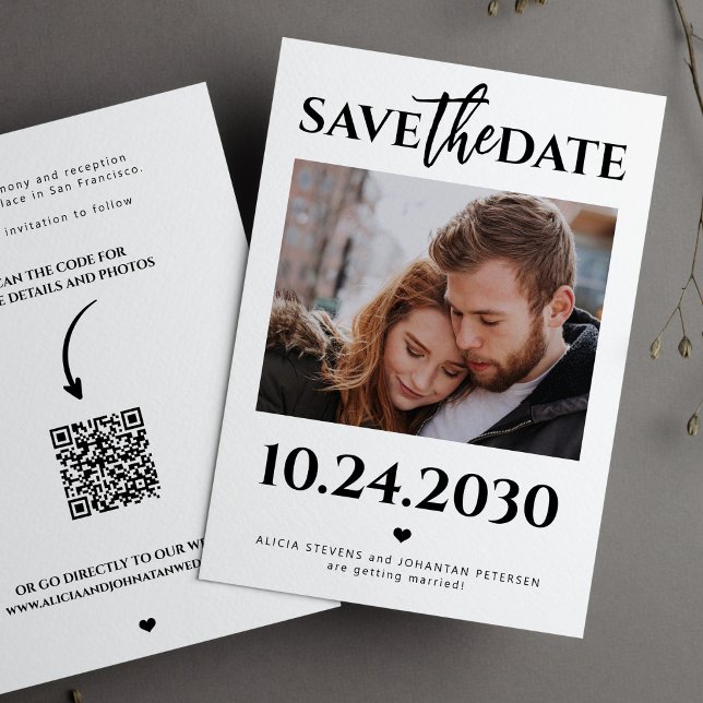 Modernes Foto QR-Code Schwarz-Weiß-Hochzeit Save The Date (Von Creator hochgeladen)