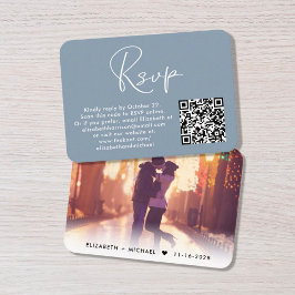 Modernes Foto QR Code Wedding RSVP Dusty Blue Begleitkarte