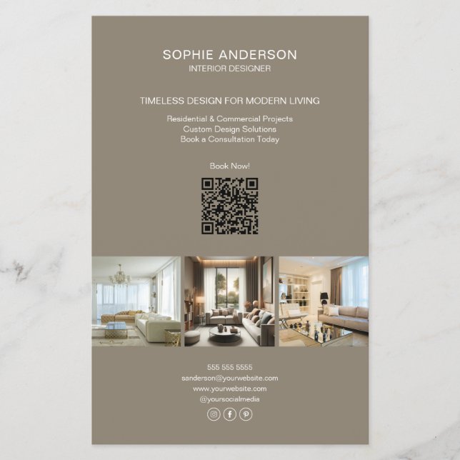 Modernes Foto QR Taupe Beruflich Business Flyer (Vorne)