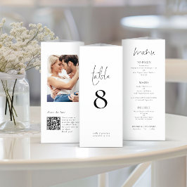 Modernes Foto QR Trifold Wedding Menu Tischnummer