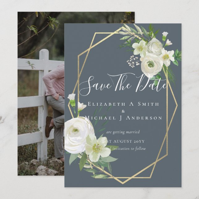 Modernes Foto Rett Dates Weiße Blumengrün Leaf (Vorne/Hinten)