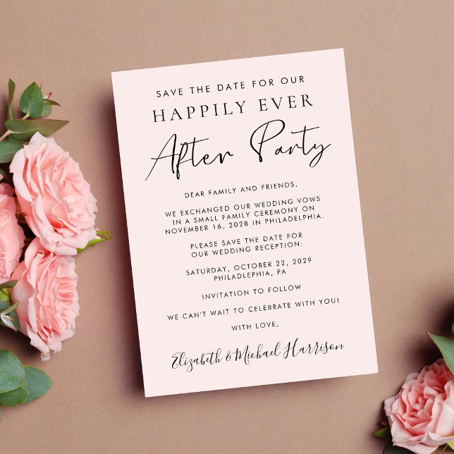 Modernes Foto Rosa Hochzeitsempfang Save the Date Ankündigung (A stylish save the date announcement for a reception to celebrate your elopement or private wedding)