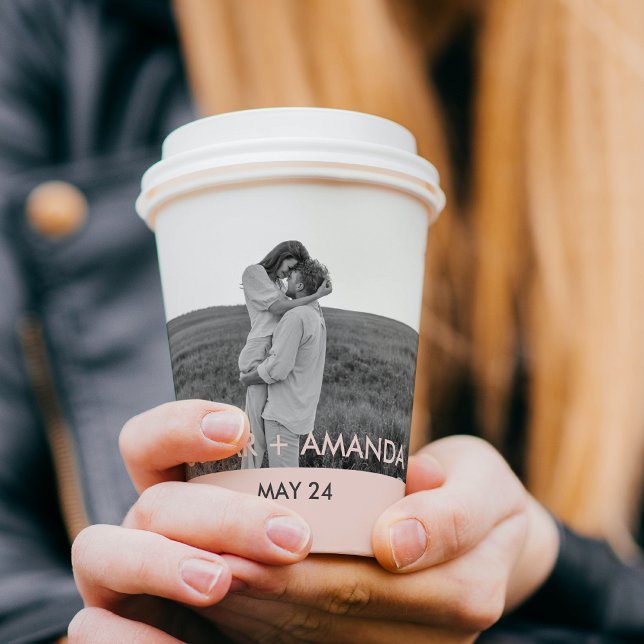 Modernes Foto Rosa und Grau Persönlicher Name Pappbecher (Von Creator hochgeladen)