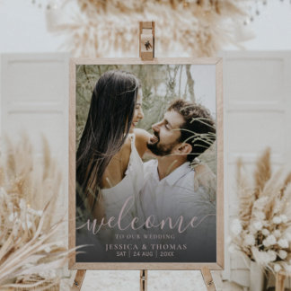 Modernes Foto Rose Gold Calligraphy Wedding Sign Poster