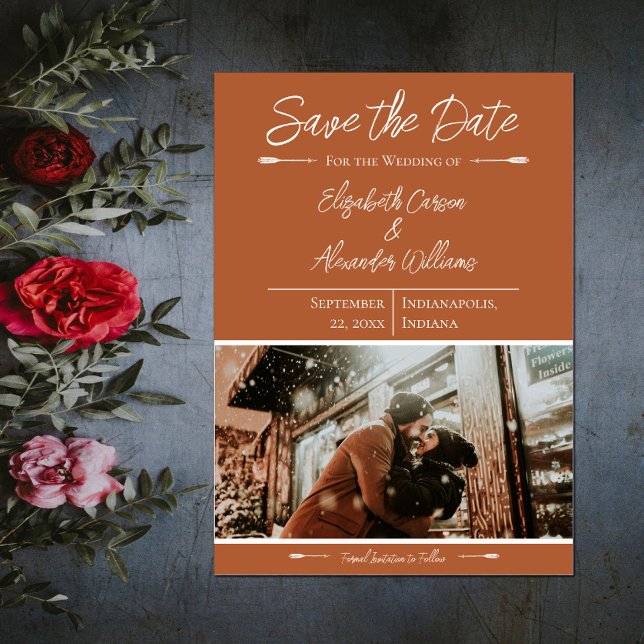 Modernes Foto Save the Date | Burnt Orange (Modern Photo Save the Date - Burnt Orange)