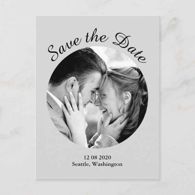 Modernes Foto Save the Date - grau Ankündigungspostkarte (Vorderseite)