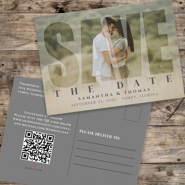 Modernes Foto Save the Date Hochzeit nach Maß Ankündigungspostkarte (Von Creator hochgeladen)