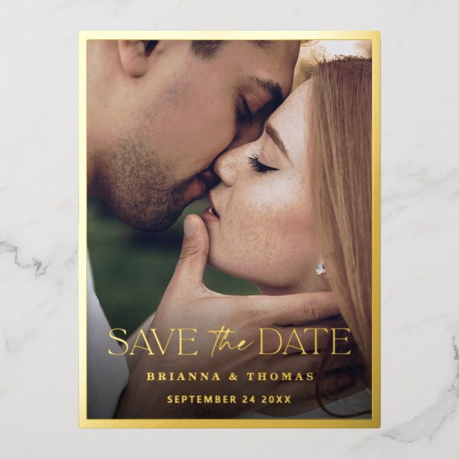 Modernes Foto Save the Date HochzeitGold Folie Einladungspostkarte (Vorderseite)