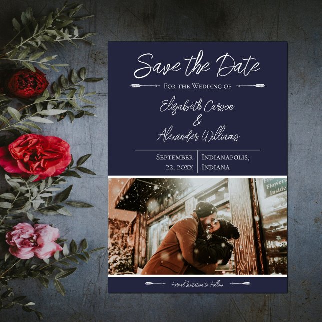 Modernes Foto Save the Date | Marineblau (Modern Photo Save the Date - Navy)