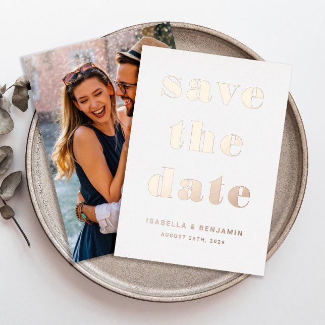 Modernes Foto Save the Date Rose Gold Folieneinladung (Modern Photo Save The Date Rose Gold Foil Invitation)