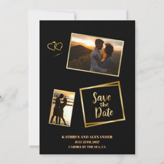 Modernes Foto Save the Date Schwarz und Gold Luxus