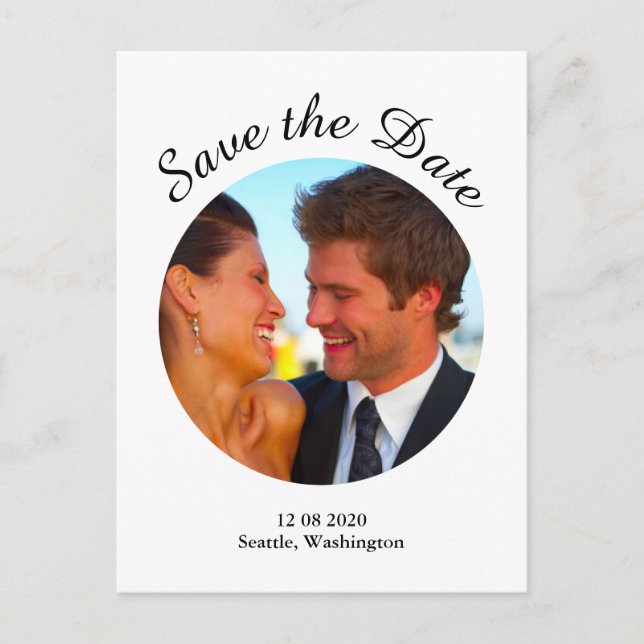 Modernes Foto Save the Date - weiß Ankündigungspostkarte (Vorderseite)