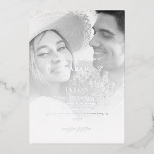 Modernes Foto Schwarz & Weiß 7 Vertikale Hochzeit  Folieneinladung
