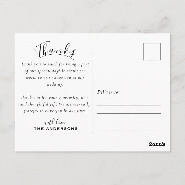 Modernes Foto Schwarz & Weiß Hochzeit Danke Postkarte (Rückseite)