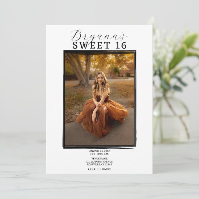 Modernes Foto Schwarzer Rahmen Trendy Minimal Swee Einladung (Stehend Vorderseite)
