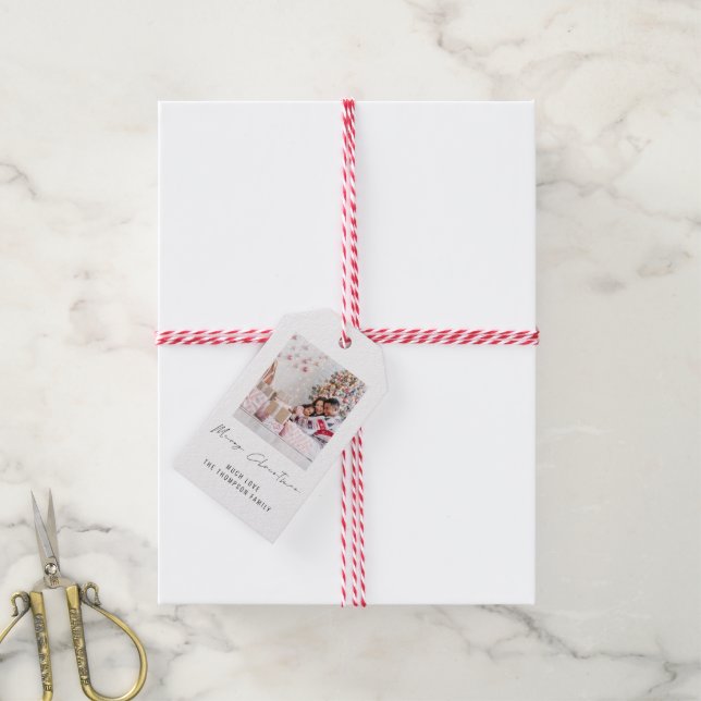 Modernes Foto Script Frohe Weihnachten Geschenkanhänger (Mit Garn)