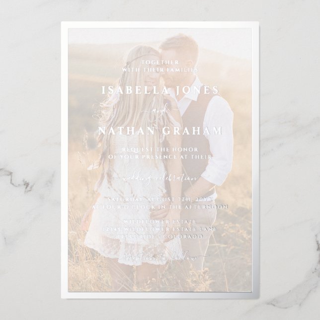 Modernes Foto Silver Wedding Folieneinladung (Vorderseite)